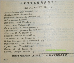 Restaurante clasa I din Bucuresti in anul 1934